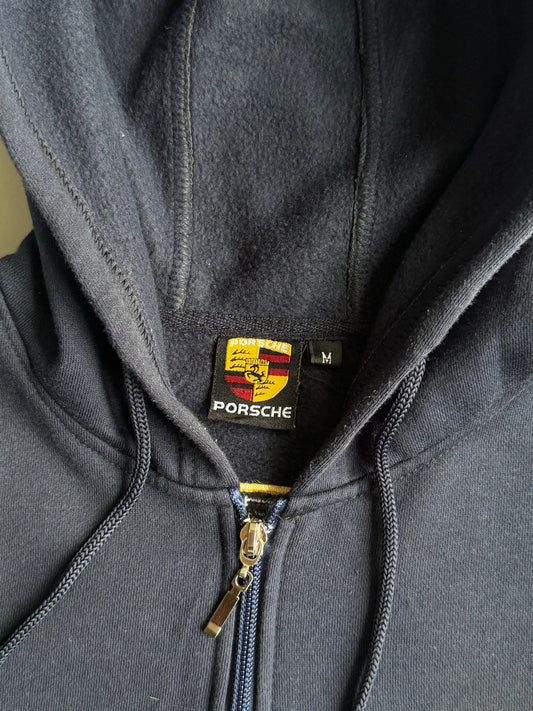 Porsche Crest Embroidered Navy Zip Hoodie Motorsport Vintage (M)