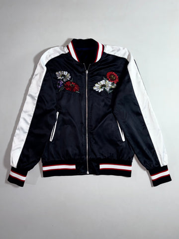 Izzue Floral Embroidered Reversible Sukajan Bomber Jacket – Black (XS)