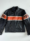 Vintage Black & Orange Leather Café Racer Jacket  No. 99 Racing Stripe (M)