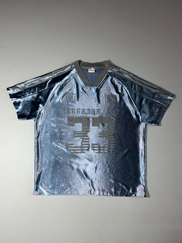 Metallic Silver Football Jersey – “Mershier Art 33” Graphic, Vintage Style (XL/2XL)