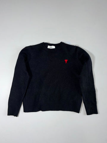 Ami Paris Ami de Coeur Black Crewneck Sweater – Red Heart Logo (XS)
