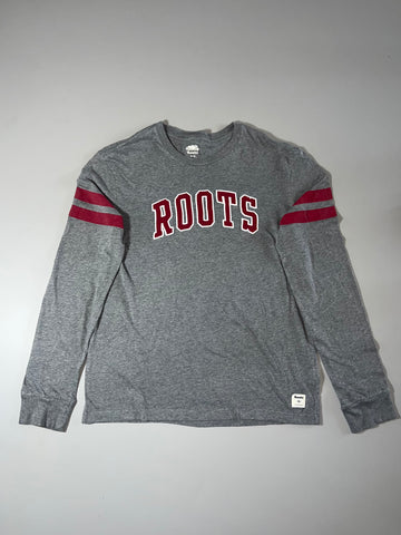 Roots Canada Varsity Arch Logo Long Sleeve Tee — Heather Grey Burgundy (XL)