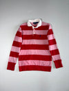 Ralph Lauren Pink & Red Striped Rugby Shirt with White Collar and Blue Pony Logo, Size (M)