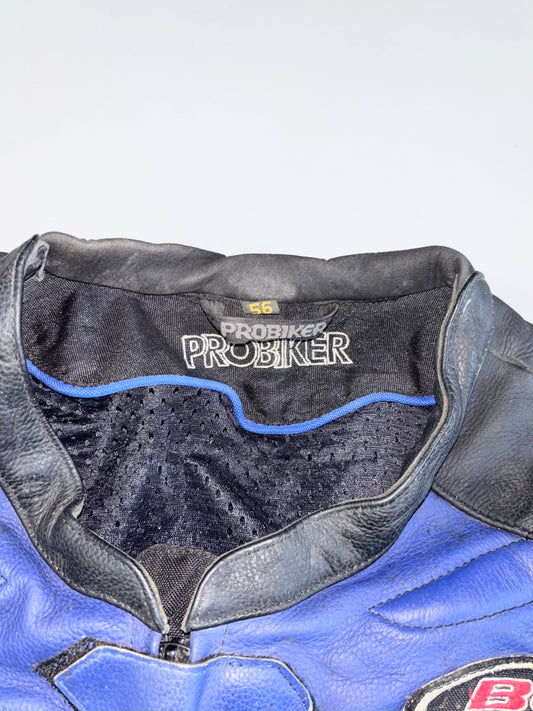 Vintage Probiker Genuine Leather Racing Jacket NGK / Champion / BOS Exhausts Patches  Carbon Fibre Elbow Guards Back Hump (Paded)(M/L)