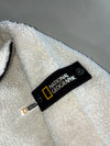 National Geographic White Sherpa Fleece Zip Jacket – Black Trim – Sleeve Patch (S)