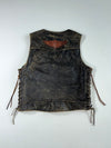 Harley-Davidson Distressed Black Leather Biker Vest with Side Lacing (L)