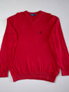 Polo Ralph Lauren Red V-Neck Cotton Knit Sweater – (L)