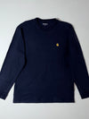 Carhartt WIP Navy Long Sleeve Chase Tee Gold Logo, (M)