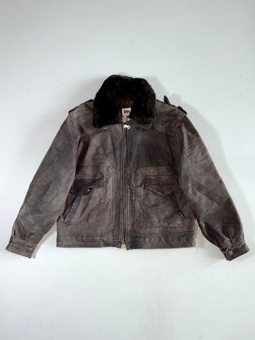 Vintage Premium Original (Detechable Furr Collar) Leather Jacket (M)
