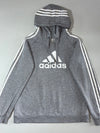 Adidas Logo Pullover Hoodie - Grey with White Stripes (S)