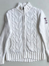 Tommy Hilfiger White Cable Knit Full-Zip Sweater with THNY Patch (XS)