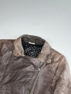 Vintage Street One Grey Leather Asymmetric Zip Biker Jacket (S)