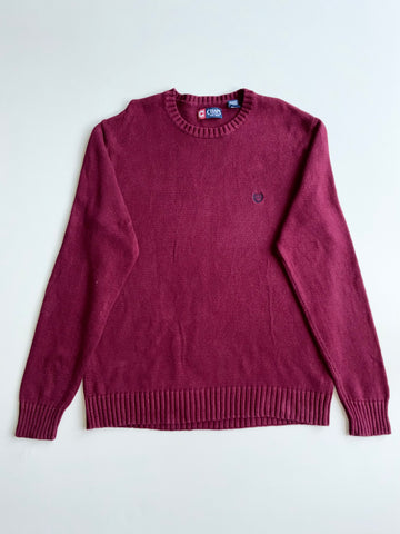 Chaps Burgundy Chunky Cotton Knit Crewneck Sweater (XL)