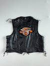 Vintage Euro Stars Harley Davidson Patch Lace-Up Leather Biker Vest (XL)