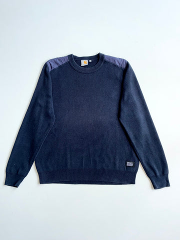 Carhartt Navy Ribbed Knit Sweater with Shoulder Patches – (M)