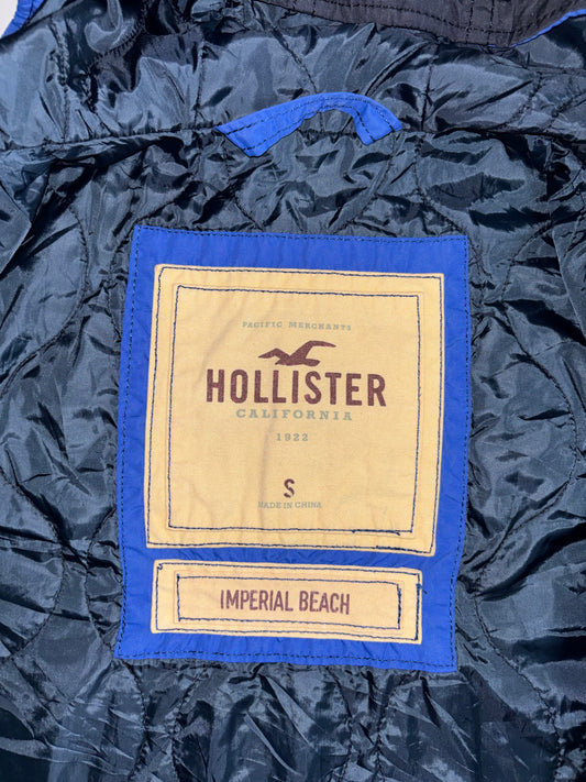 Hollister Colorblock Hooded Field Jacket Blue/Black Imperial Beach graphic, drawstring hood (L)