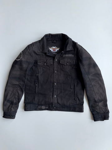 Harley-Davidson Genuine Motorclothes Armored Riding Jacket | Black Denim Trucker Style | CE Certified Protection (Size M)