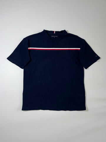 Tommy Hilfiger Signature Flag Stripe Crewneck T-Shirt – Navy Blue (M)