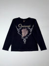 Oniarai Rhinestone Dragon Graphic V-Neck Longsleeve (M)