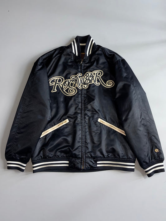 Rocawear Satin Varsity Bomber Jacket Black Gold (XL)