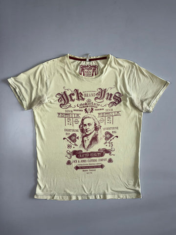 Jack & Jones Originals Crafted Quality Vintage Print Fairtrade Cotton T-Shirt Cream (XL)