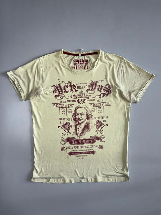 Jack & Jones Originals Crafted Quality Vintage Print Fairtrade Cotton T-Shirt Cream (XL)