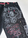 Rock Rebel | Graphic Cargo Shorts | Black & Red Eagle Print (W:38|L:23)