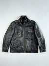 San Remo Vera Pelle Black Distressed Leather Jacket – Stand Collar & Cargo Pockets, Italian Label (XL)
