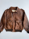 Vintage Genuine Leather Bomber Jacket | “United States Navy Top Gun” Embossed Sherpa Lined A-2 Style | Vera Pelle Made in Italy (XL)