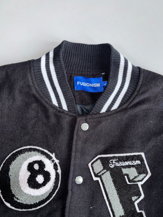 Vintage Lucky 8 Ball Designer Varsity Jacket W/ Leather Sleeves  (L)