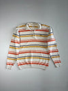 Lacoste Quarter-Zip Striped Knit Sweater, Cream with Orange, Mustard & Navy Stripes (S/M)