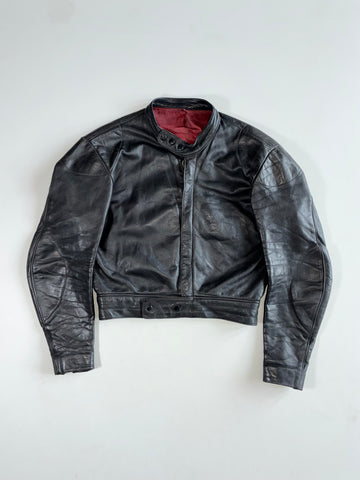 Vintage Harro Black Leather Cropped Racing Jacket (S)