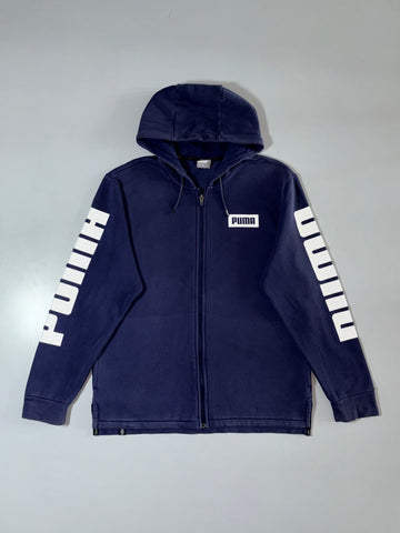 Puma Big Logo Full Zip Hoodie – Navy Blue, Size Small (M)