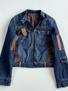 Y2K Dark Wash Denim Moto Jacket with Leather Patch Women’s (Xs)