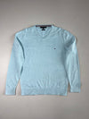 Tommy Hilfiger Aqua Blue Premium Cotton V-Neck Sweater – (L)