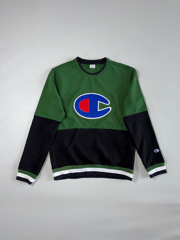 Champion Big C Logo Colorblock Crewneck Sweatshirt — Forest Green (M)