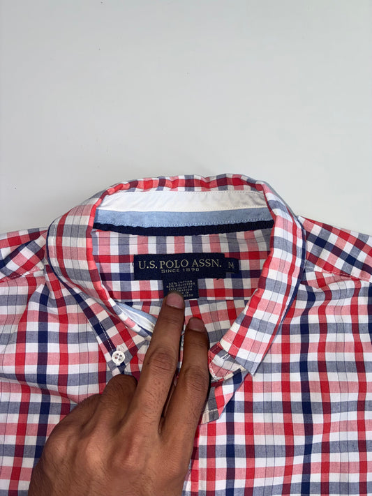 U.S. Polo Assn. Red/Navy Check Cotton Shirt (L)
