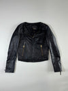 MNG | Black Genuine Leather Collarless Biker Jacket(S)
