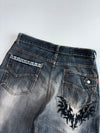Sheng Yuehan Y2K Heavy Distressed Whisker Wash Dark Indigo Straight Leg Denim Jeans (W:32 |L:44)