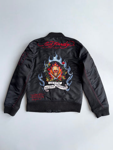 Vintage Ed Hardy by Christian Audigier “Death Before Dishonor” Embroidered Bomber Jacket (M)