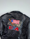 Vintage 90s Way of Life USA Flag Embroidered Leather Biker Jacket (L)