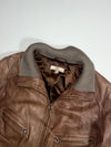 Vintage CKS Brown Leather Rib Knit Collar Bomber Jacket (S)