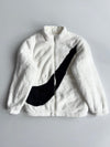 Nike Faux Fur Sherpa Full Zip Jacket — White/Black Swoosh (M)