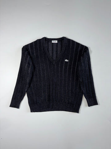 Chemise Lacoste Black V-Neck Knit Sweater with Crocodile Logo(XL)