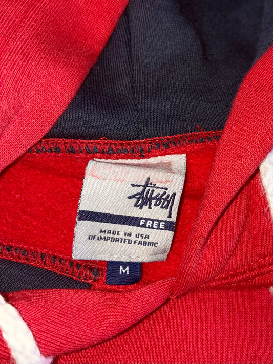 Vintage Stussy Made In USA Colourblock Red Navy Hoodie Oval Logo  (M)