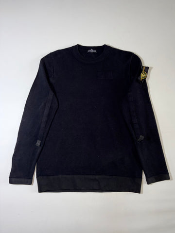 Stone Island Compass Badge Crewneck Knit Sweater with Strap Details – Black (M)