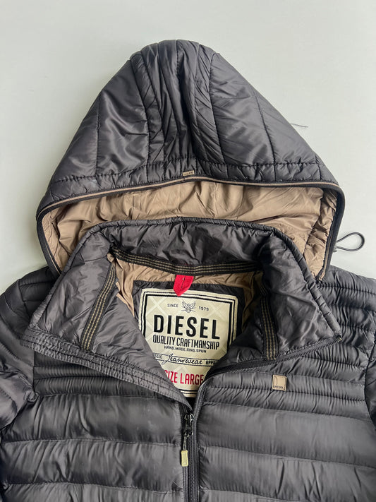 Diesel Quality Craftmanship Lightweight Hooded Puffer Down Jacket (L)