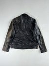 Vintage Black Leather Café Racer Jacket with Buckle Strap Collar & Side Waist Adjusters (L)