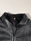 Black Leather-Look Zip-Up Biker Jacket with Sleeve Patch – (L/XL)