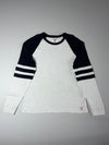 Abercrombie & Fitch White & Navy Raglan Long Sleeve T-Shirt | Varsity Stripe Tee (3XL)